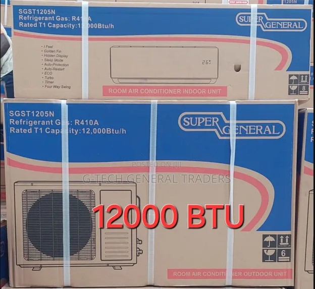 A white super general 12000 BTU in a white background
