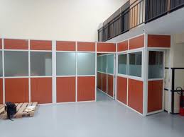 An orange aluminum partitioned room
