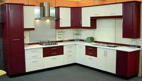  Wooden cupboard and drawer shelf in the kitchen