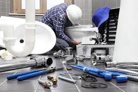 A plumber fixing a toilet seat