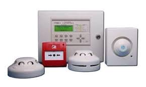 A fire alarm device and accessories in a white background
