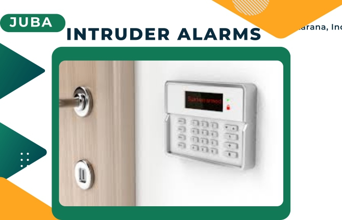 intruder alarm keypad beside the door entry
