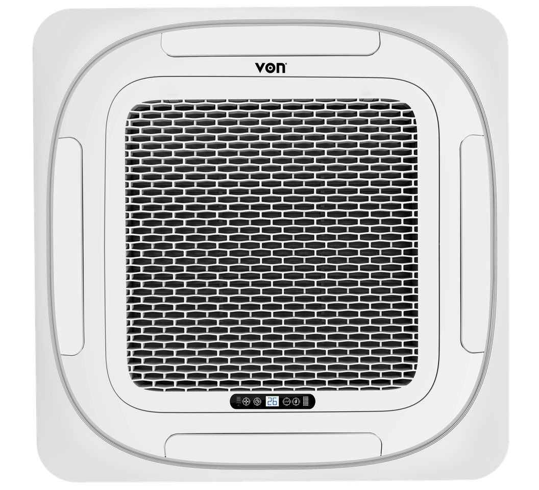 A white Von 24K BTU Ceiling Cassette AC in a white background