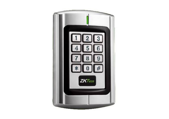 A silver keypad with white background