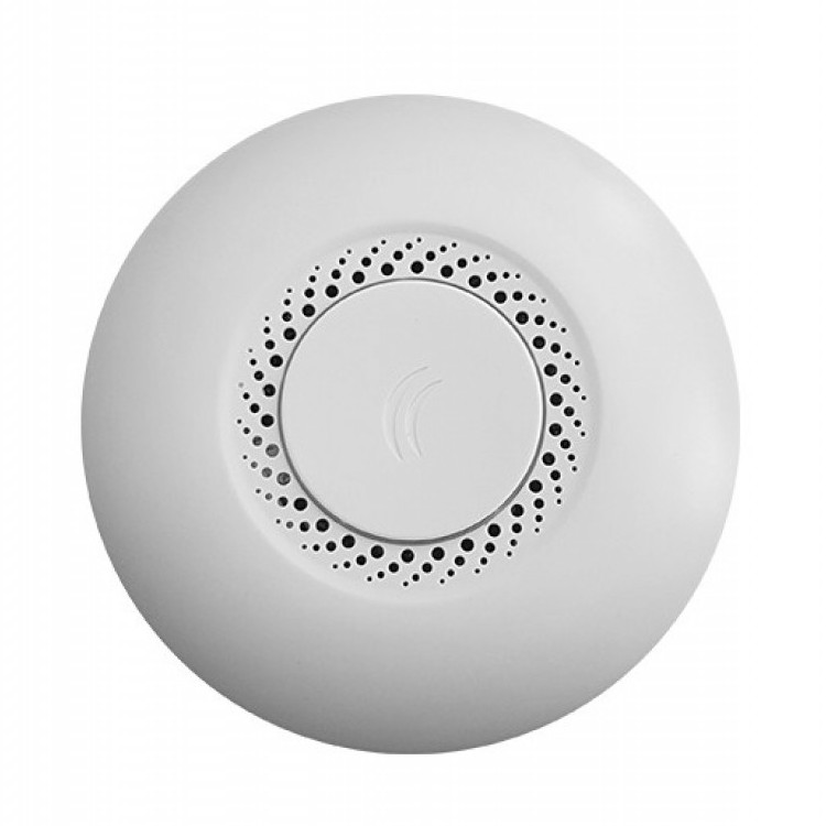 A round white MIKROTIK cAP wifi